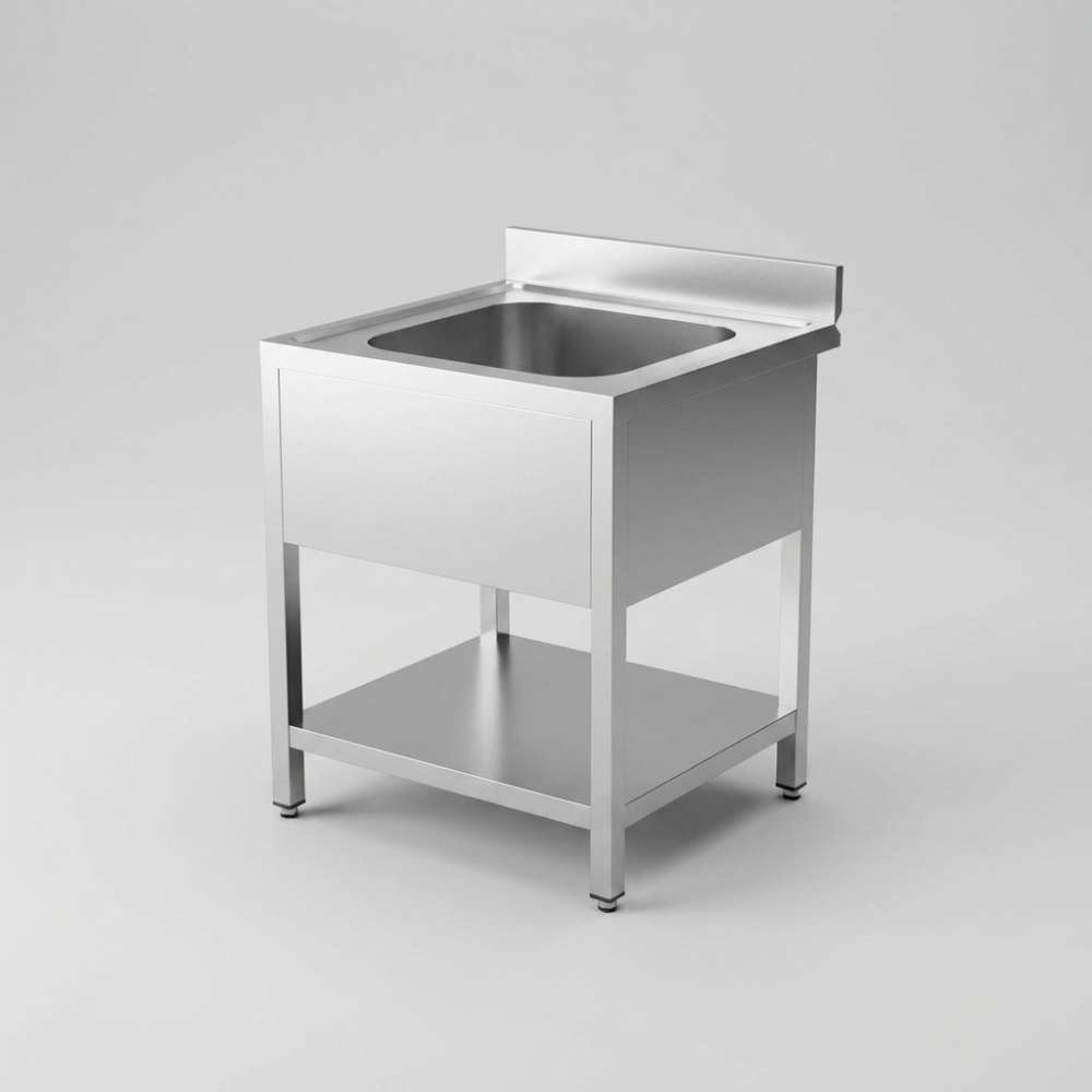700 Spültisch mit Grundboden, 1 Becken mittig, 700 mm