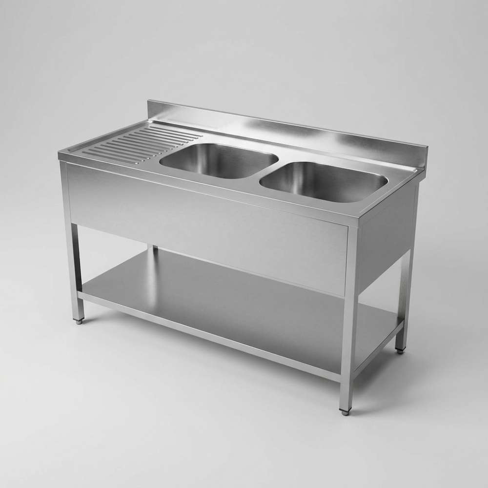 700 Spültisch mit Grundboden, 2 Becken rechts, 1600 mm