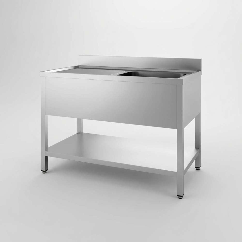 700 Spültisch mit Grundboden, demontabel, 2 Becken mittig, 2000 mm