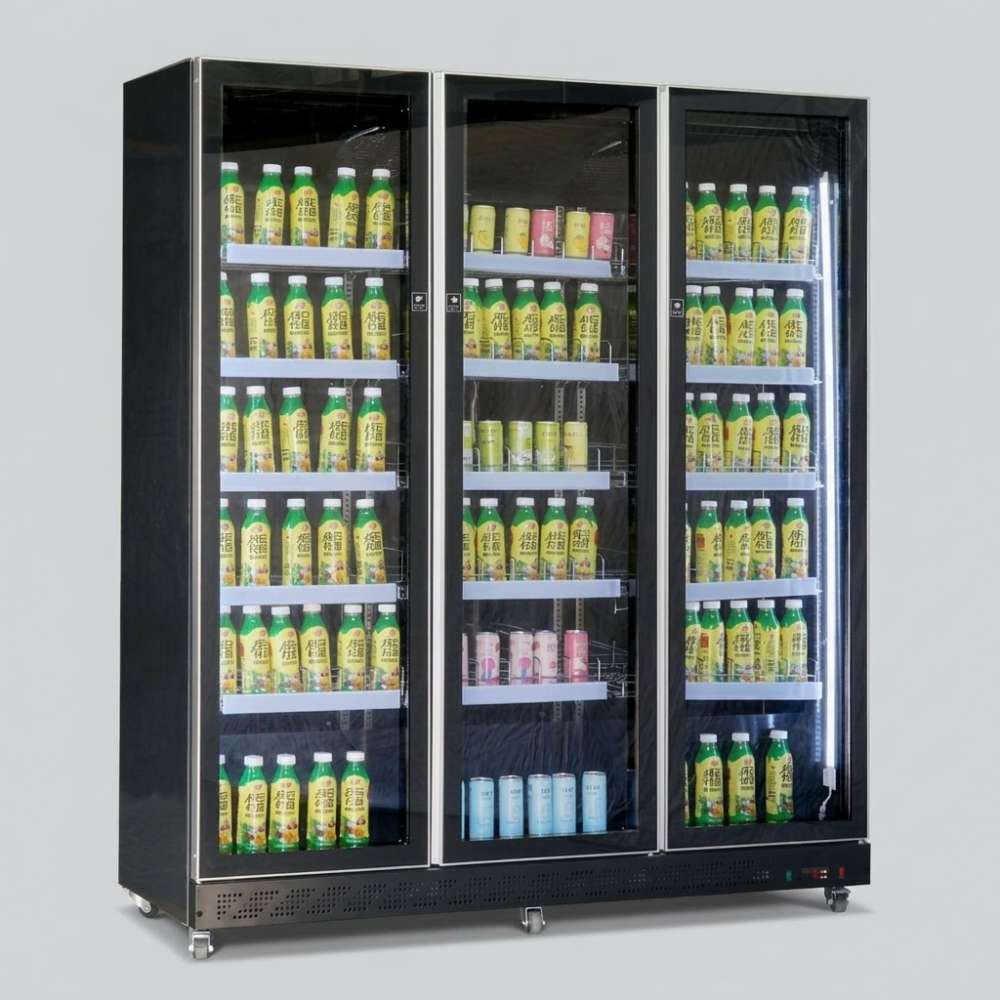 Kühlschrank 3 Glastüren schwarz